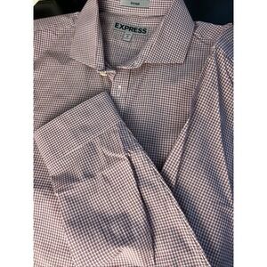 Express Button Up Shirt Men's Medium Fitted 100% Cotton Plaid Red Black White‎